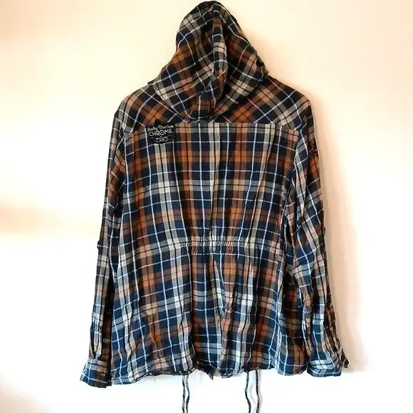 Harley Davidson Button Down Flannel Hoodie With Patches - Picture 3 of 7
